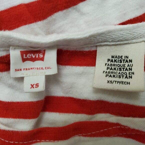 LEVI'S Red White Rose Embroidered Striped T-shirt Top XS - Picture 6 of 7